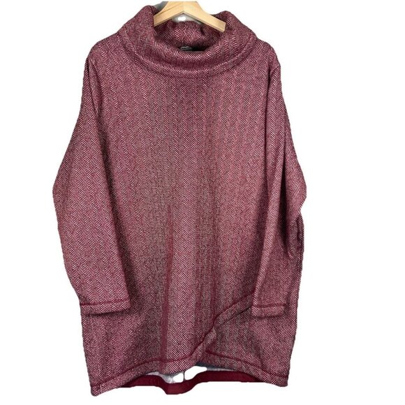 Lands' End Cowlneck Fleece‎ Tunic Sweater Women's 1X Herringbone Cozy Sweatshirt - Picture 2 of 11